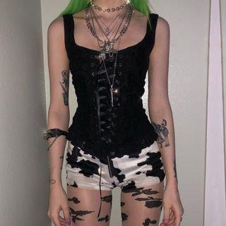 Lace-up Front Lace Trim Sleeveless Top