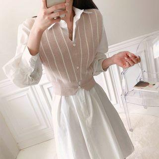 Set: Stripe Knit Vest + Shirtdress