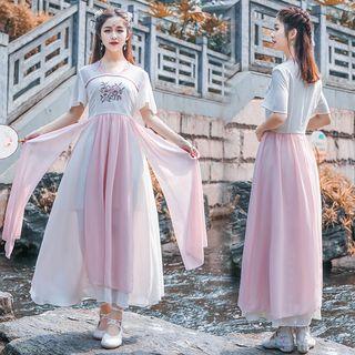 Traditional Chinese Short-sleeve Embroidered A-line Maxi Dress