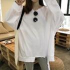 Cutout Shoulder Pullover White - One Size