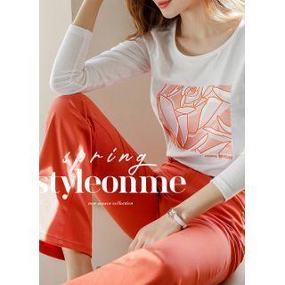 Letter Illustrated-rosette T-shirt