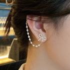 Bow Chained Cuff Earring 1 Pair - Gold & White - One Size