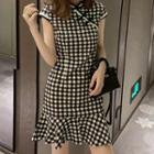 Short-sleeve Plaid Mini Mermaid Qipao