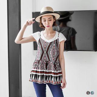 Geo Print Peplum Spaghetti-strap Top