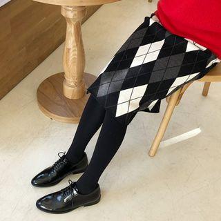 Wool Blend Argyle Knit Skirt Black - One Size