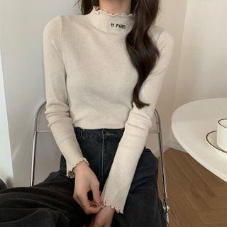 Semi High-neck Lettering Knit Top