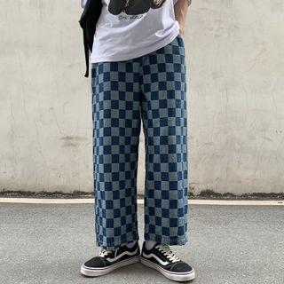 Plaid Straight Cut Jeans