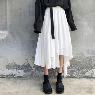 Asymmetric Midi A-line Skirt White - One Size
