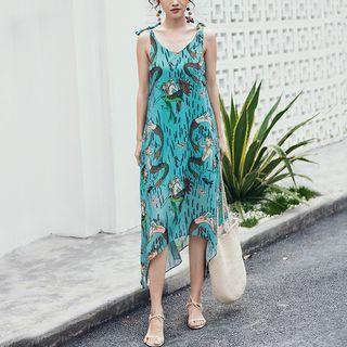 Print Strappy A-line Midi Dress