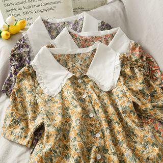 Patchwork Ruffled-trim Floral Shirt