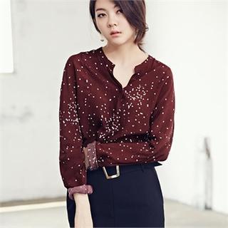 Open-placket Dotted Blouse