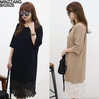 3/4-sleeve Printed-panel Midi Dress