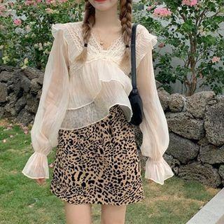 Long-sleeve Ruffle Blouse / Mini A-line Dress
