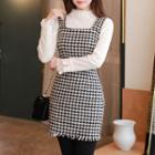 Sleeveless Fringe-hem Houndstooth Minidress