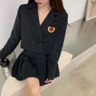 Logo Patch Double-breasted Cropped Blazer / Pleated Mini A-line Skirt