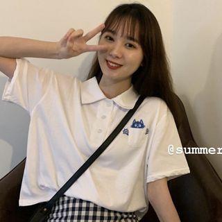 Cartoon Cat Pocket Short-sleeve Polo Shirt