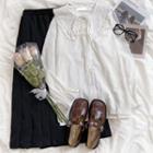 Collar Blouse / Pleated Midi A-line Skirt