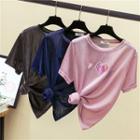 Short-sleeve Heart Embroidered Sheer T-shirt