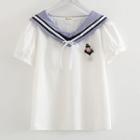 Short-sleeve Sailor Collar Blouse With Brooch