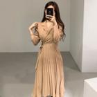 Tie-waist Pleated Wrap Midi Dress