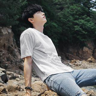 Crew-neck Short-sleeve Striped T-shirt