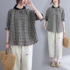 Bell-sleeve Gingham Blouse Black & White - One Size