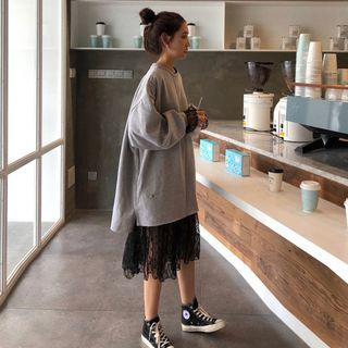 Plain Long Pullover / Long-sleeve Lace Dress
