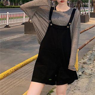 Set: Plain Long-sleeve T-shirt + Wide-leg Jumper Shorts Set - One Size