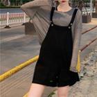 Set: Plain Long-sleeve T-shirt + Wide-leg Jumper Shorts Set - One Size
