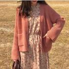 Floral Long-sleeve Midi A-line Dress / Cardigan