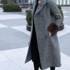 Faux-fur Detail Wool Blend Herringbone Coat Black - One Size