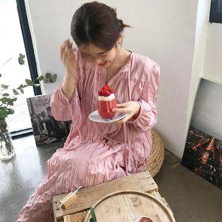 Tie-neck Pleated Midi Dress
