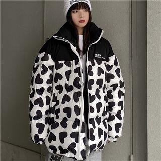 Heart Print Padded Zip-up Coat