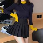 Long-sleeve Turtleneck Contrast Trim Top