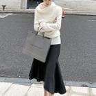 Set: Plain Sweater + Asymmetrical Midi A-line Skirt