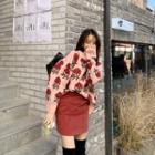 Drop-shoulder Rose-patterned Sweater
