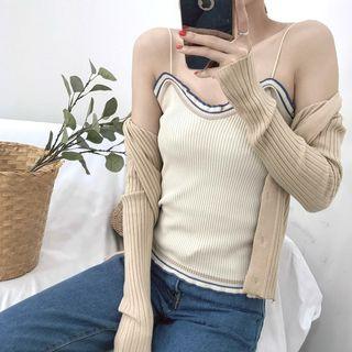 Color-block Frilled Slim-fit Knit Camisole Top