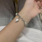 Heart Faux Pearl Chain Bracelet Silver - One Size