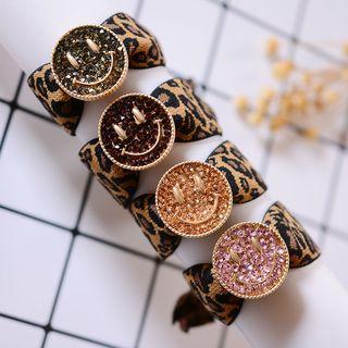 Rhinestone Smiley Face Accent Leopard Print Hair Tie