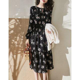 Long-sleeve Floral Midi Skirt
