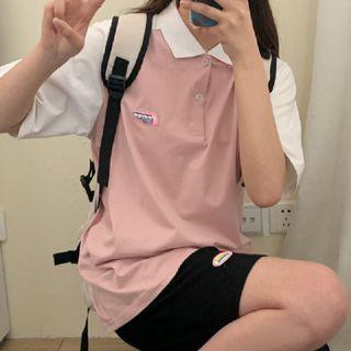 Short-sleeve Collar Two-tone T-shirt