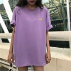 Moon Embroidered Short-sleeve T-shirt T-shirt - Moon - Purple - One Size