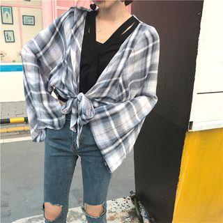 Check Loose-fit Mock-two Long-sleeve Top