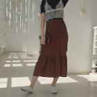 Dotted Ruffle Hem Midi Skirt