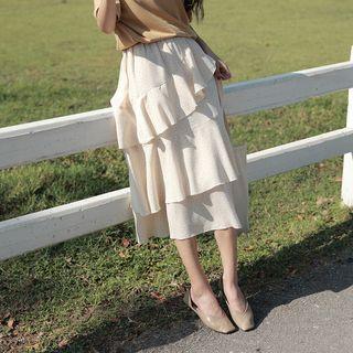 Printed Midi Tiered Skirt Off-white - One Size