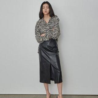 Pleather Midi H-line Skirt