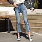 Cropped Contrast-trim Straight Cut Jeans