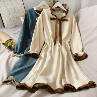 Contrasted Ribbon-neckline Midi Dress In 8 Colors