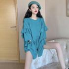 Ruffle Long-sleeve Plain Sweatshirt
