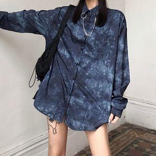 Long Sleeve Chain Detail Tie-dye Shirt